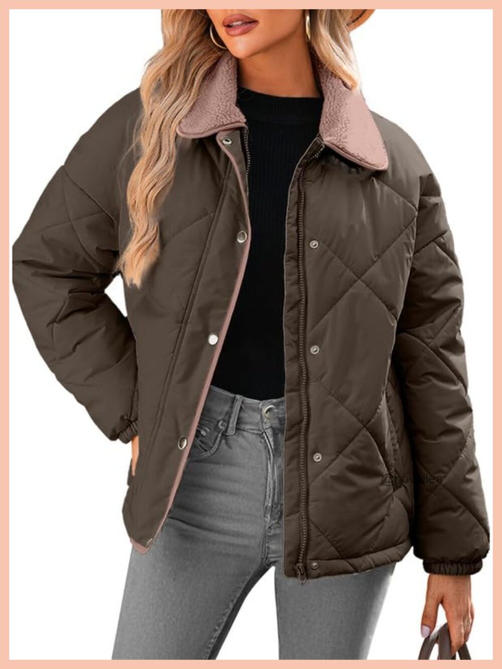 Quilted Puffer Jacket Long Sleeve Button Down Padded Outerwear